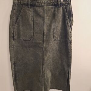Zara Olive Denim Pencil Skirt
